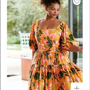 Orange Square Neck Midi Dress
